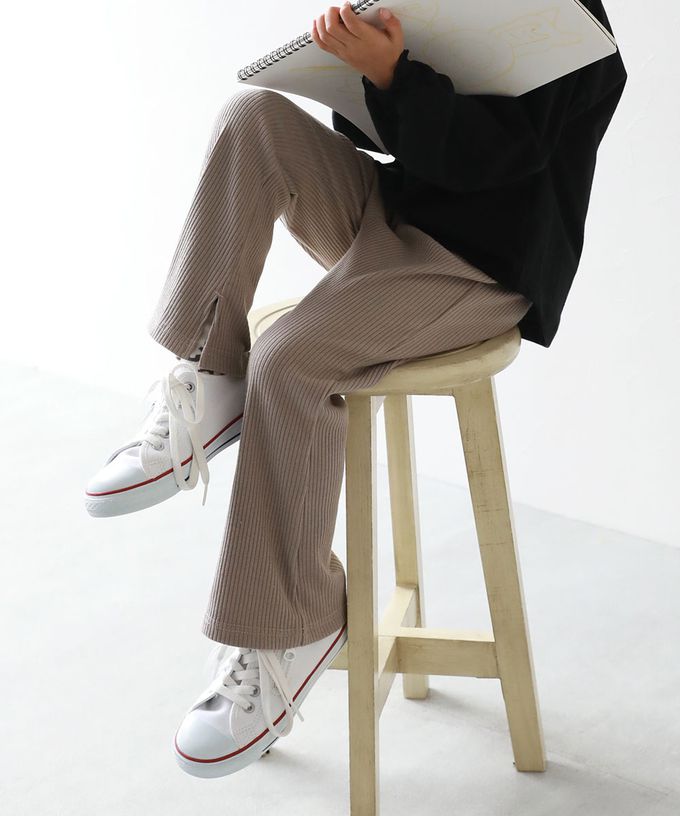 日本 devirock - 俐落羅紋開衩喇叭寬褲-櫻桃粉