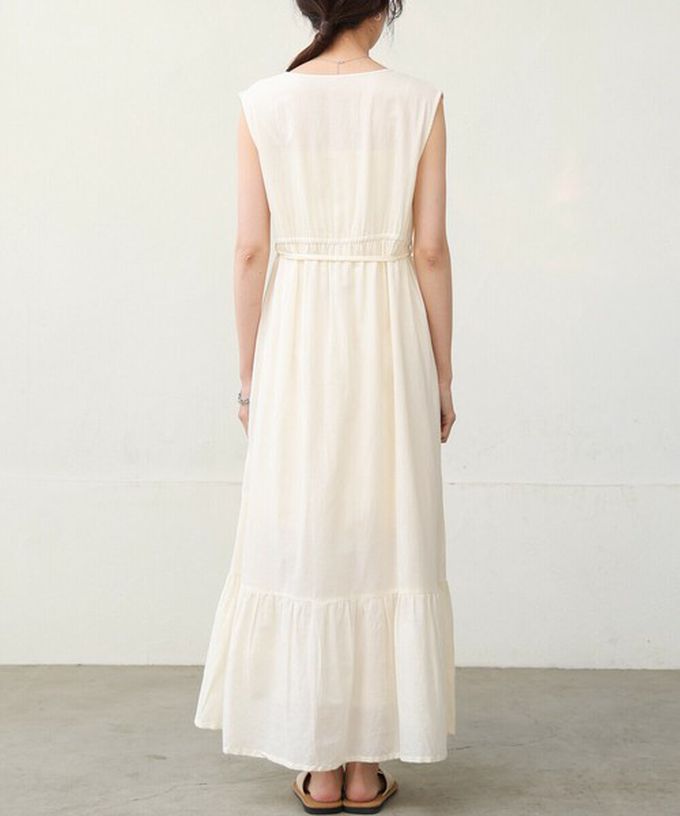 日本 Bab - 100%印度棉刺繡腰綁帶無袖洋裝-象牙
