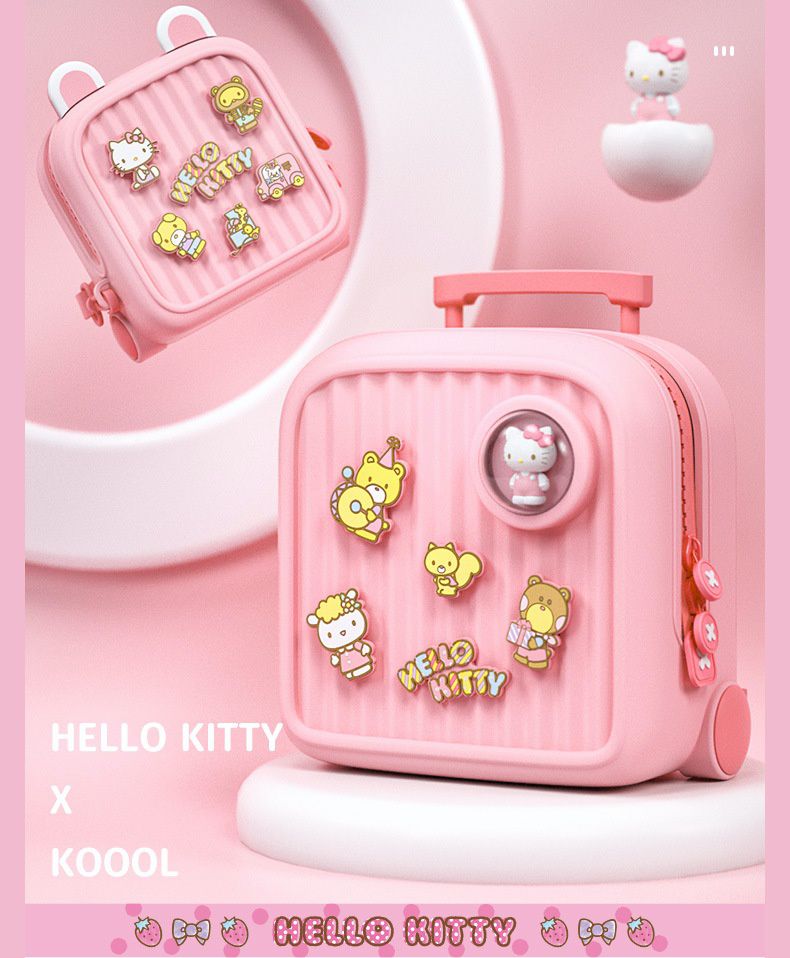 卡通DIY可拆式兒童後背包/小方包(有拉桿)-卡通人物-HELLO KITTY-粉色 (29.2x17.8x28.5cm)-適合3-8歲