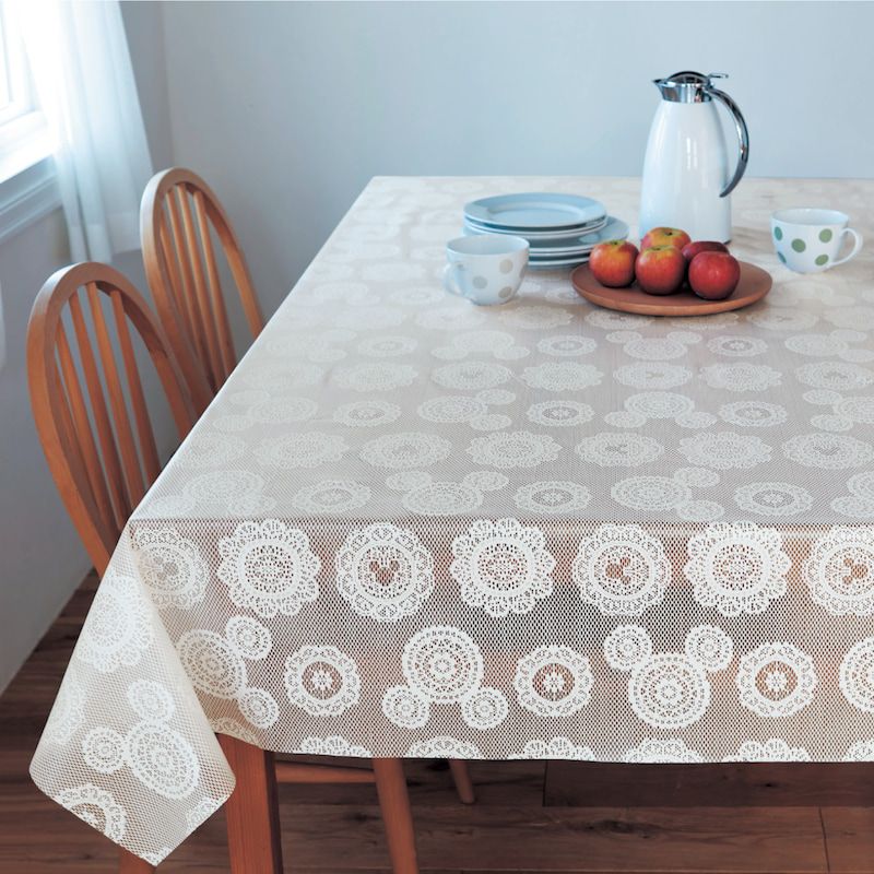 日本千趣會 - 迪士尼 防水印花桌巾-米奇蕾絲-白