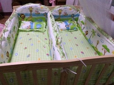 雙胞胎經典款床+床品+床垫，全實木無漆可變書童床寶寶搖床