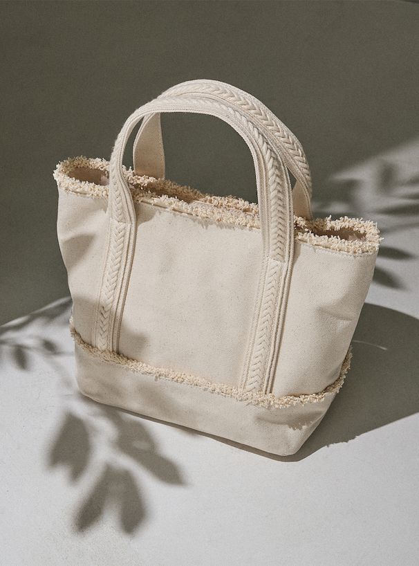 日本 GRL - 100%棉 厚磅抽鬚帆布托特包-黑 (F)