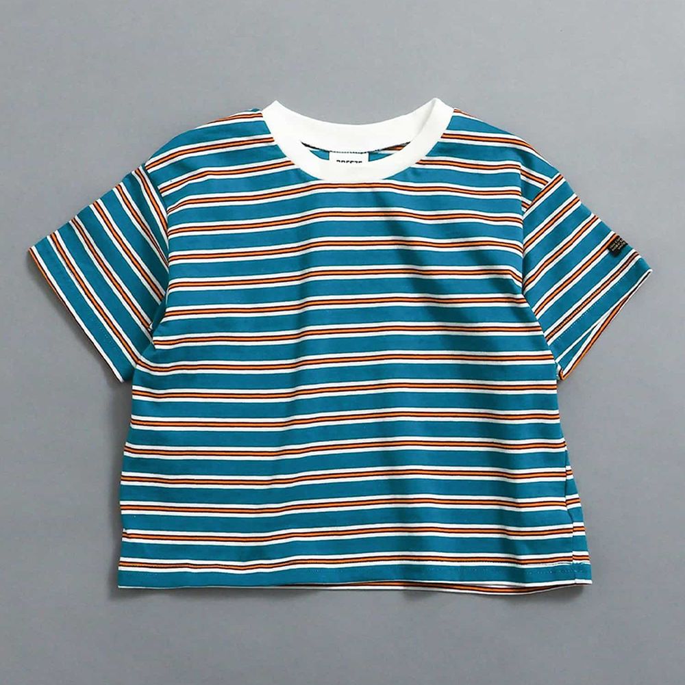 純棉百搭定番短袖上衣-橫條紋-藍綠x白