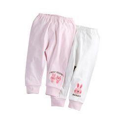 JoyNa - 2件入-兒童純棉居家長褲 睡褲-粉兔熊