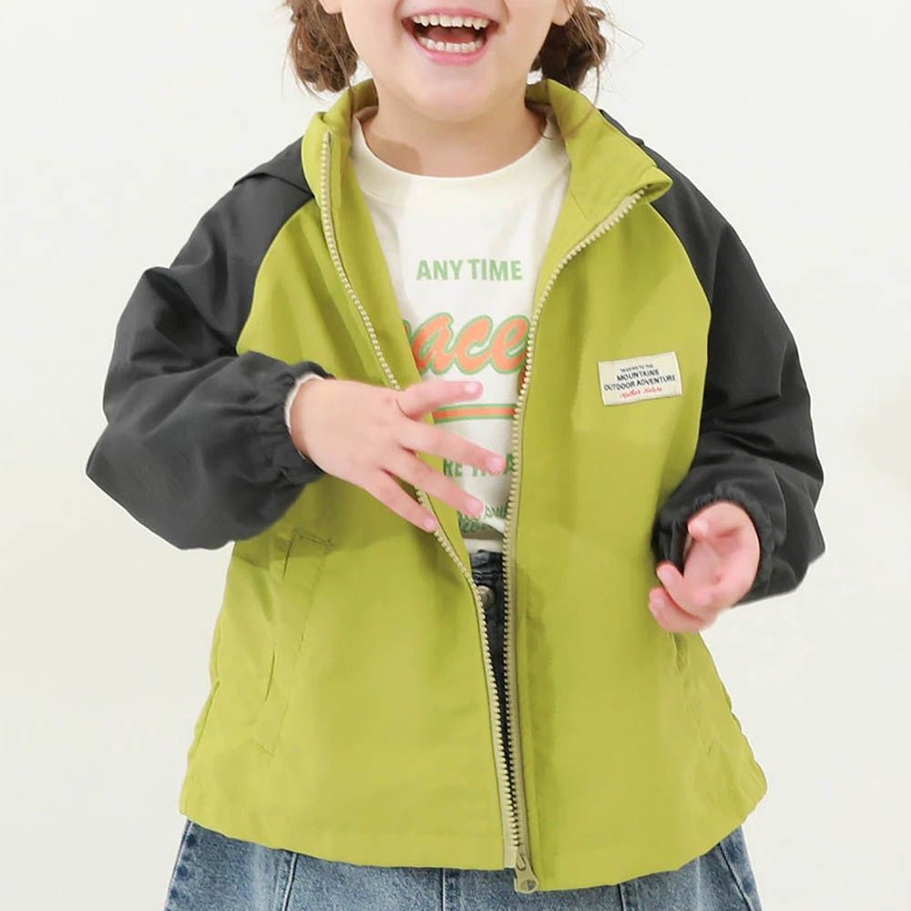 防潑水 網眼輕量風衣外套(帽可收)-果綠X灰黑