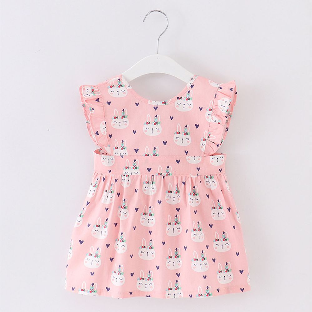 無袖兒童公主裙圍裙-小兔子-粉色 (100cm(2-4歲))