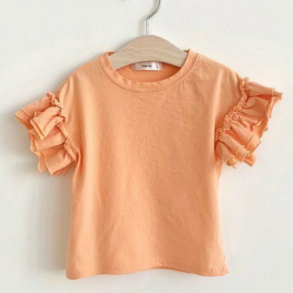 韓國 PINK151 - 抓皺荷葉袖T-橘
