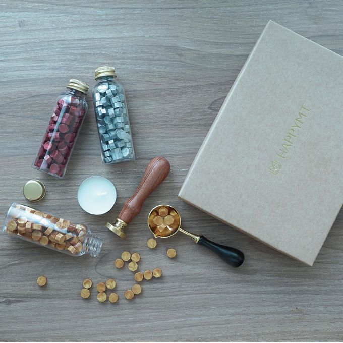 HAPPYMT - 火漆封蠟入門超值組-祝福語Best wishes-金色蠟粒