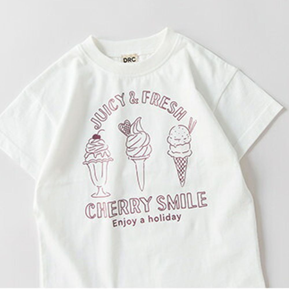 天竺棉甜美印花短袖上衣-冰淇淋甜點-白