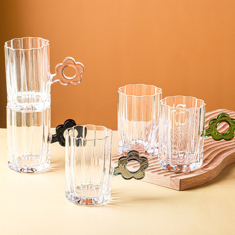 花朵造型把手杯/小巧造型水杯/果汁杯260ML-5入