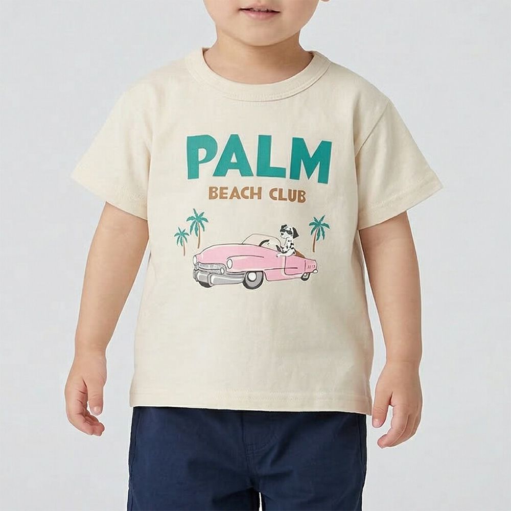 100%棉 可愛百搭短袖上衣-沙灘跑車-米杏