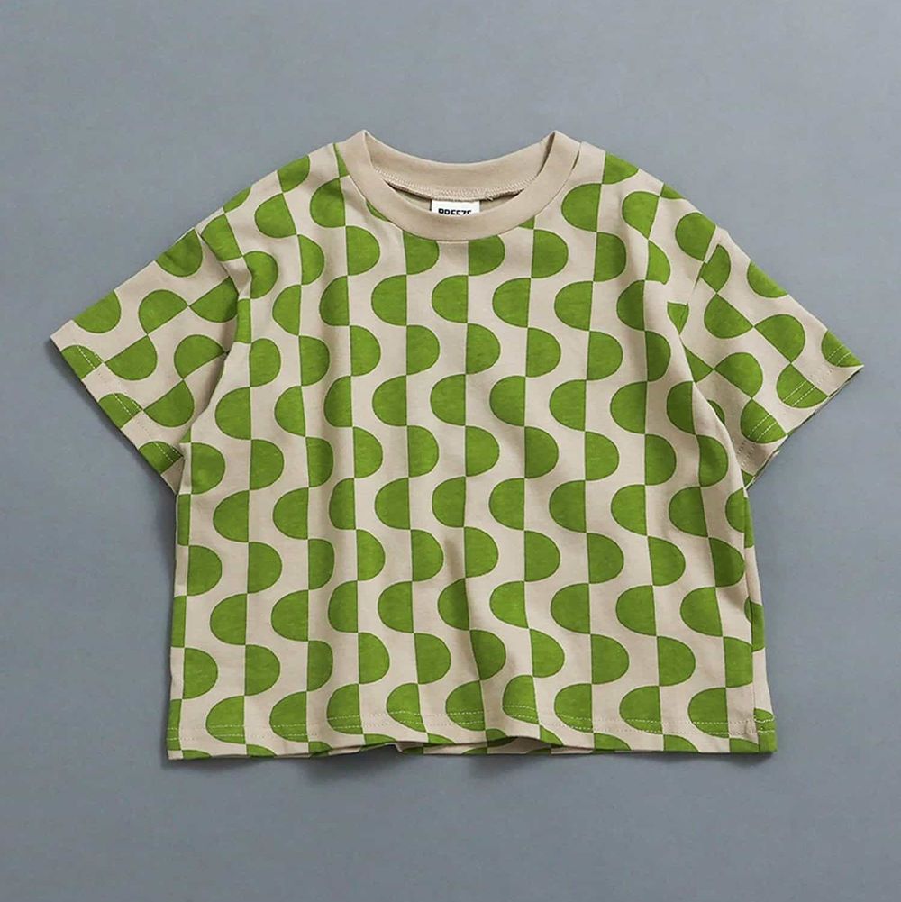 100%棉 活潑滿版短袖上衣-半圓-綠