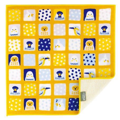 日本 Prairie Dog - 【ima+】日本製今治純棉手帕-北歐格子鳥-黃 (24x24cm)