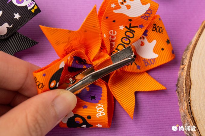 萬聖節蝴蝶結裝飾髮夾-生氣南瓜-橘色