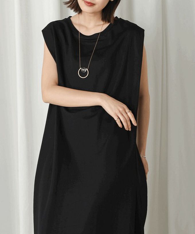 日本 Bab - 透氣嫘縈肩皺摺A字無袖洋裝-灰杏