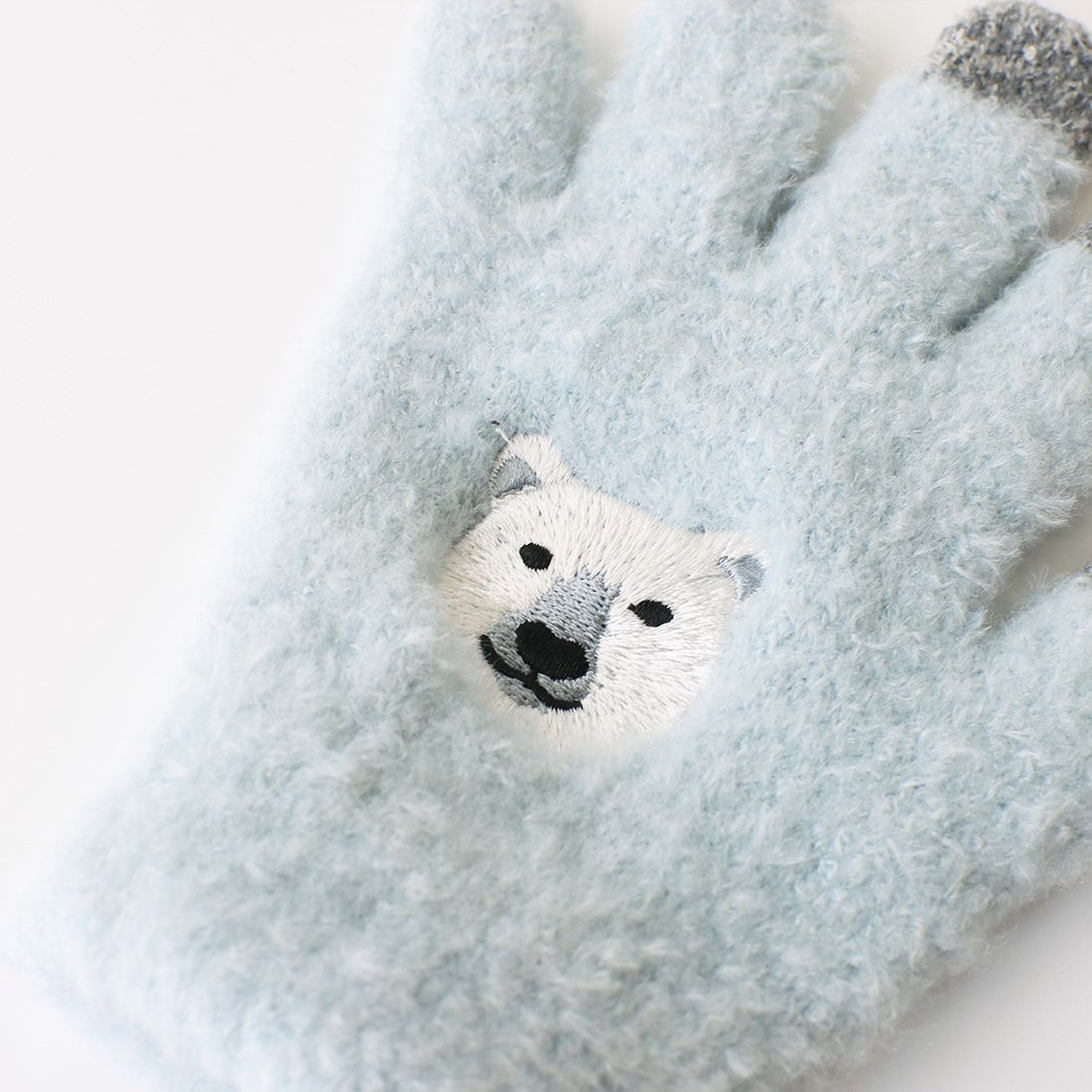 日本 TOMO - 兒童可觸控短絨保暖手套-北極熊-水藍