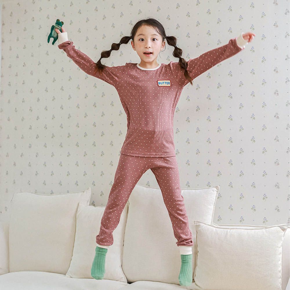 莫代爾親膚羅紋彈力微厚長袖家居服-奶油甜心-巧克力