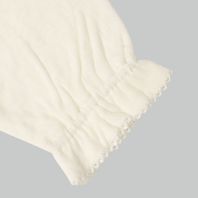 akachan honpo - 長袖蓬鬆有機棉連身衣-米白色 (50～70cm)