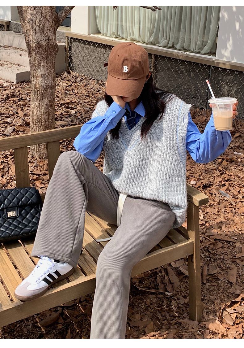 加絨暖暖腰鬆緊闊腿長褲-杏色