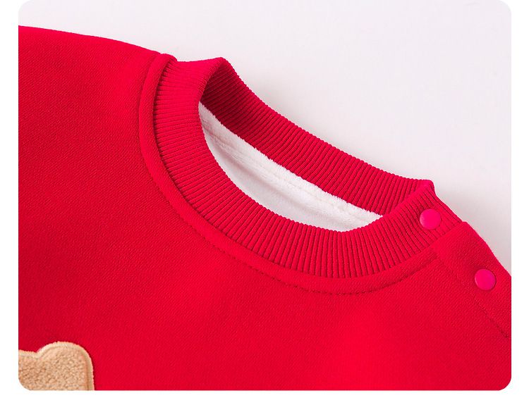 加絨喜氣洋洋長袖上衣-福氣熊熊-紅色