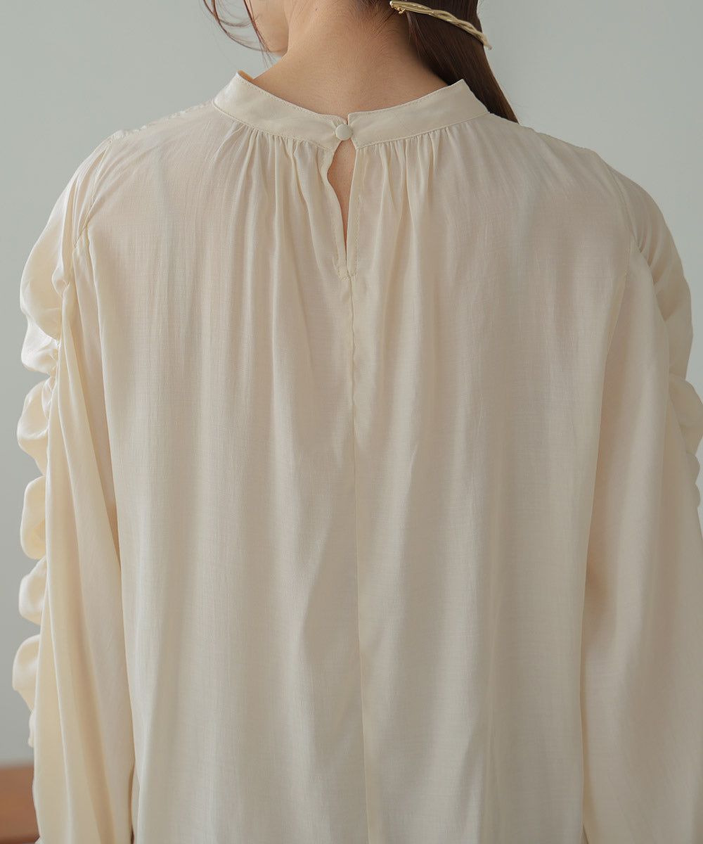 日本 Bab - 嫘縈柔滑抓皺薄長袖上衣-米杏