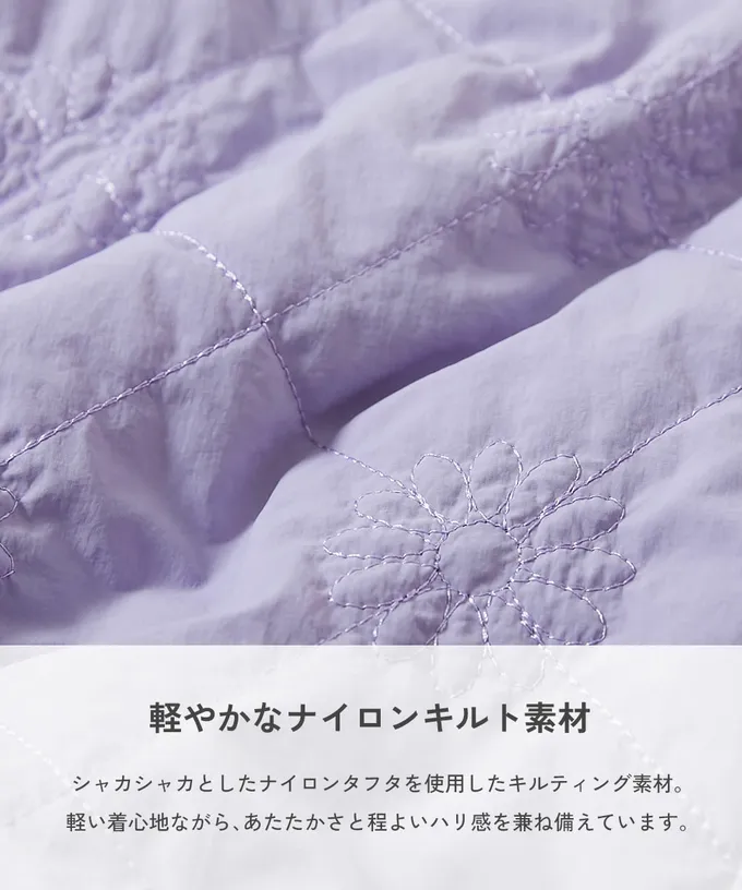 日本 devirock - 甜美花朵絎縫內刷毛保暖外套(可機洗)-紫羅蘭