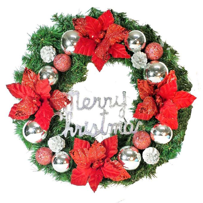 MODACore 摩達客 - 摩達客耶誕-20吋浪漫朵朵聖誕花豪華綠色聖誕花圈福臨圈(紅銀系)(台灣手工藝製/免組裝)  本島免運費
