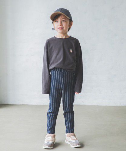 日本 PAIRMANON - 百搭彈性貼身長褲-直條紋-海軍藍