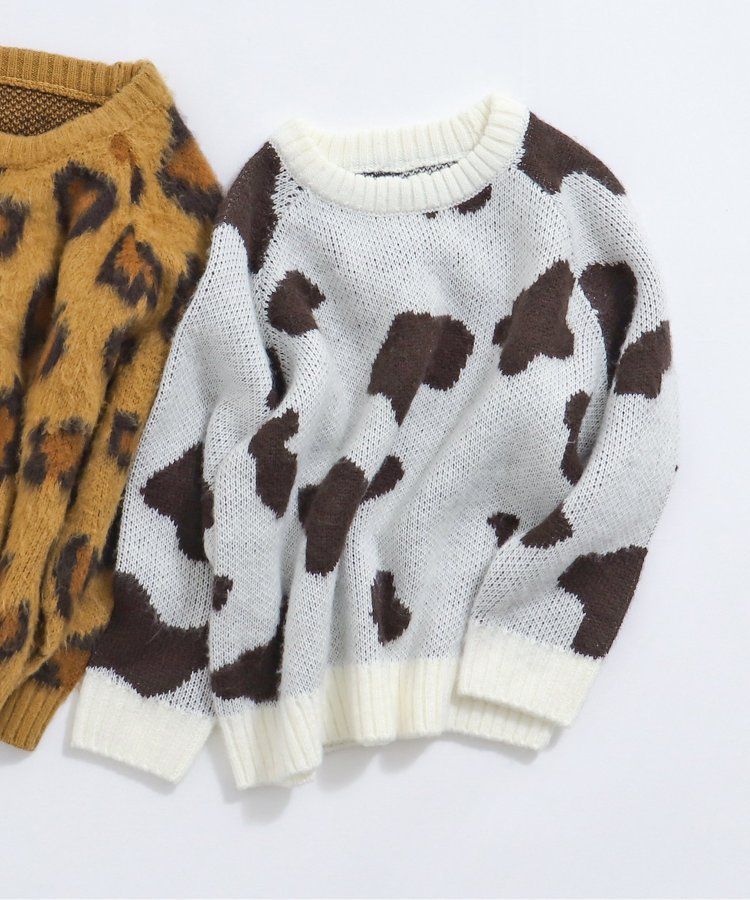 日本 BREEZE - 動物印花柔軟針織毛衣-白色乳牛