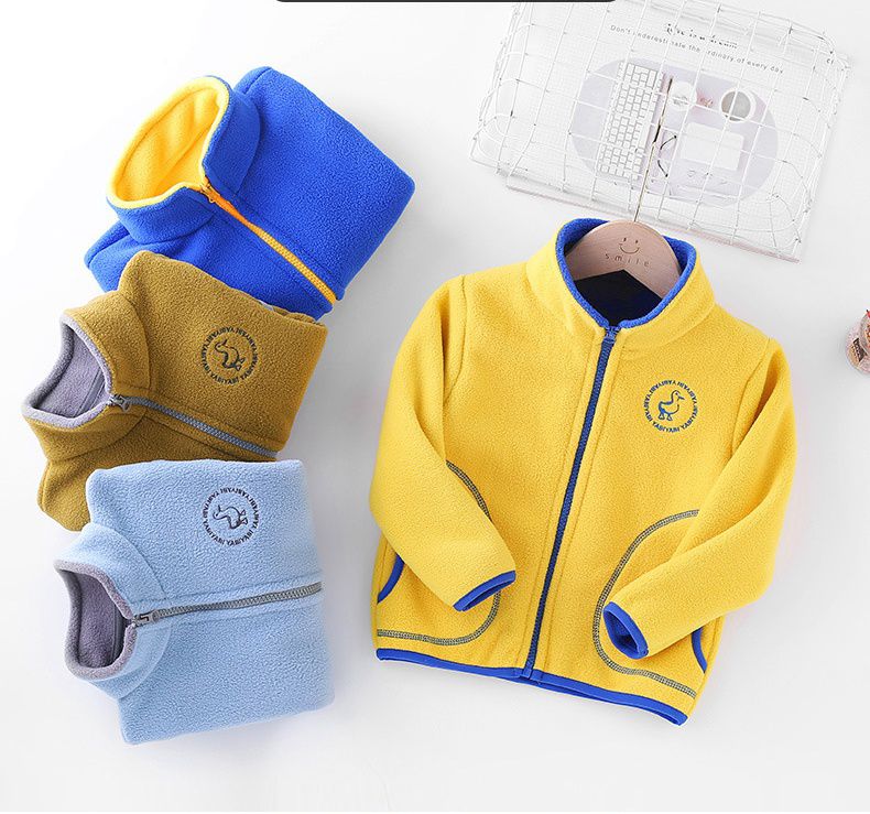 Fleece搖粒絨立領兒童外套-粉+藍