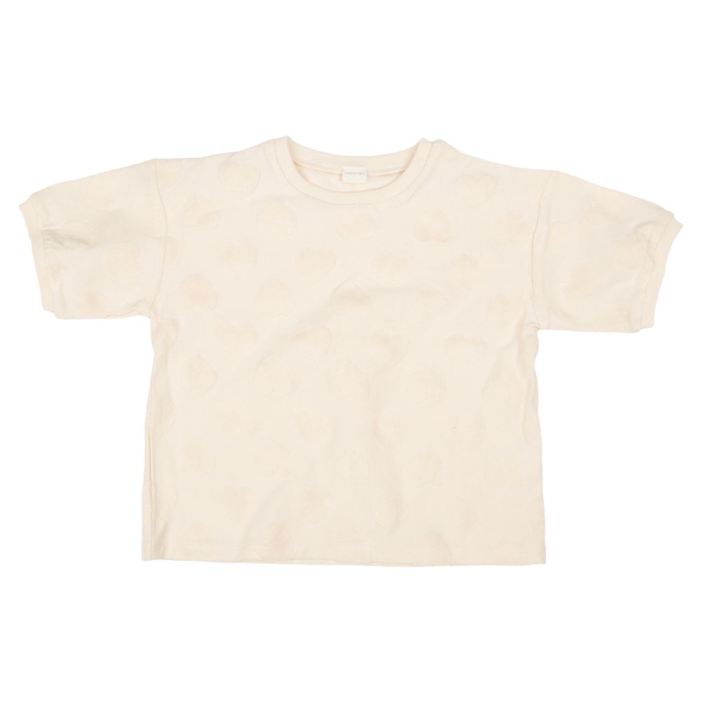 短袖毛巾布緹花T恤-粉紅色