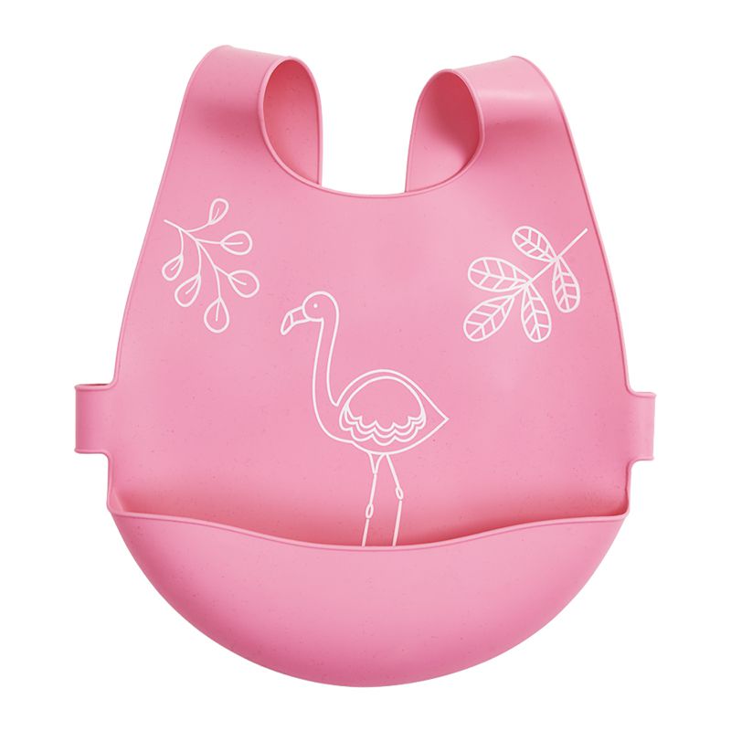 英國 JoJo Maman BeBe - 矽膠防掉落食物穿式圍兜-紅鶴