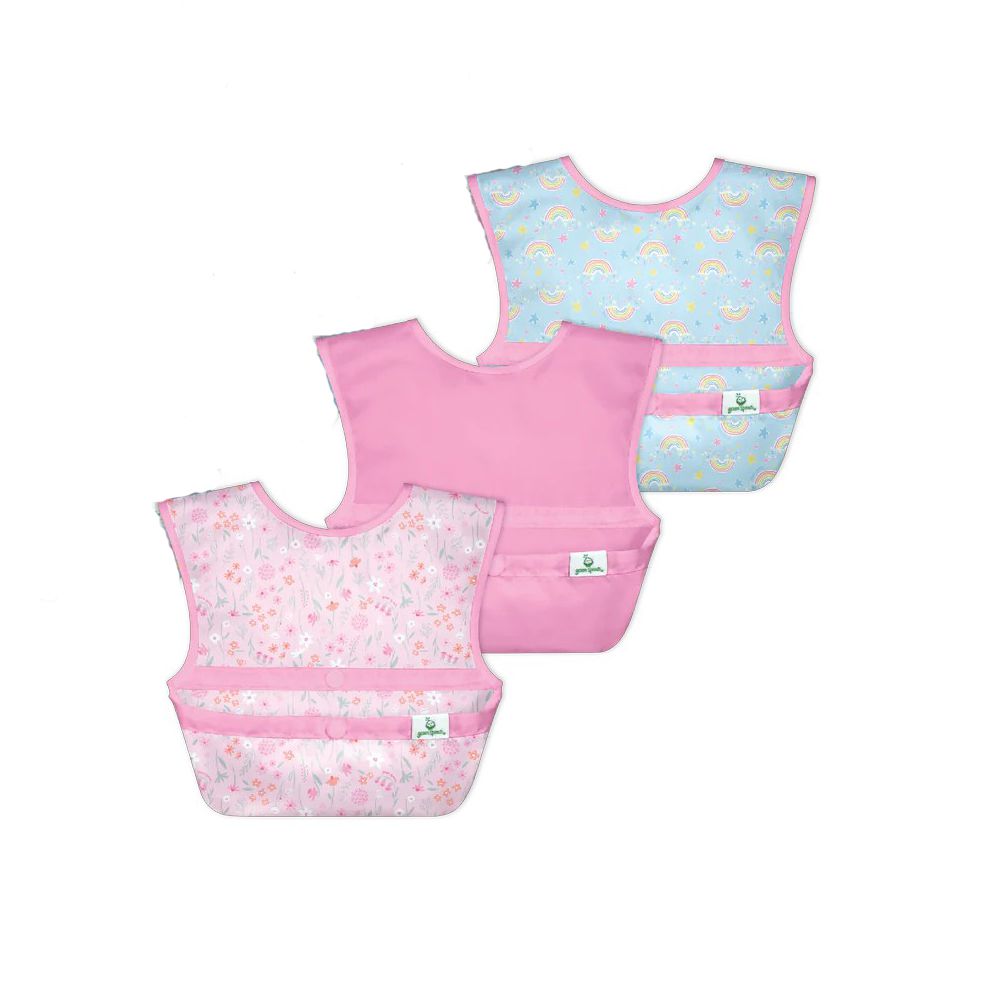 魔鬼氈雙面防水/防食物掉落圍兜/【吃飯圍兜】三入組-彩虹花園