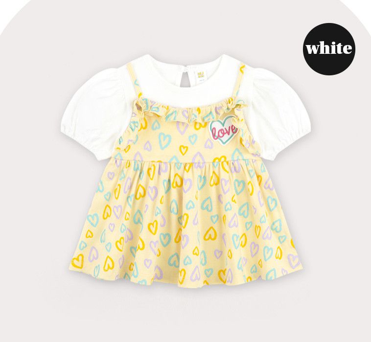 韓國 HEJMINI - 愛心假兩件式拼接上衣-白X黃