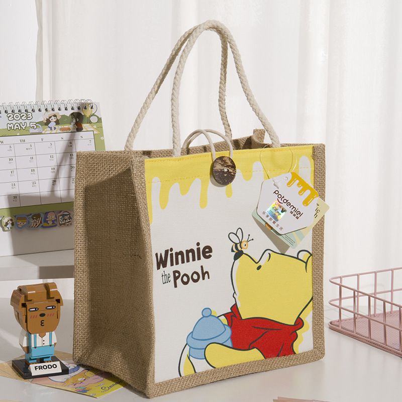 卡通大容量棉麻手提袋/便當袋-卡通人物史迪奇 (24x24x15cm)