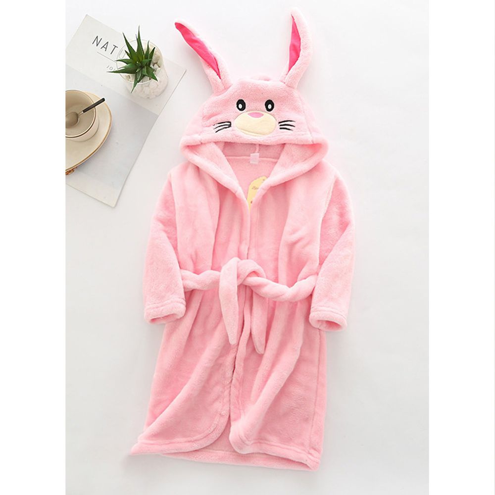 超柔軟珊瑚絨浴袍睡衣-粉色兔子