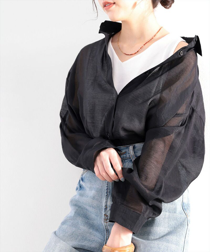 日本 Classical Elf - 百搭慵懶感透膚長袖襯衫-薰衣草