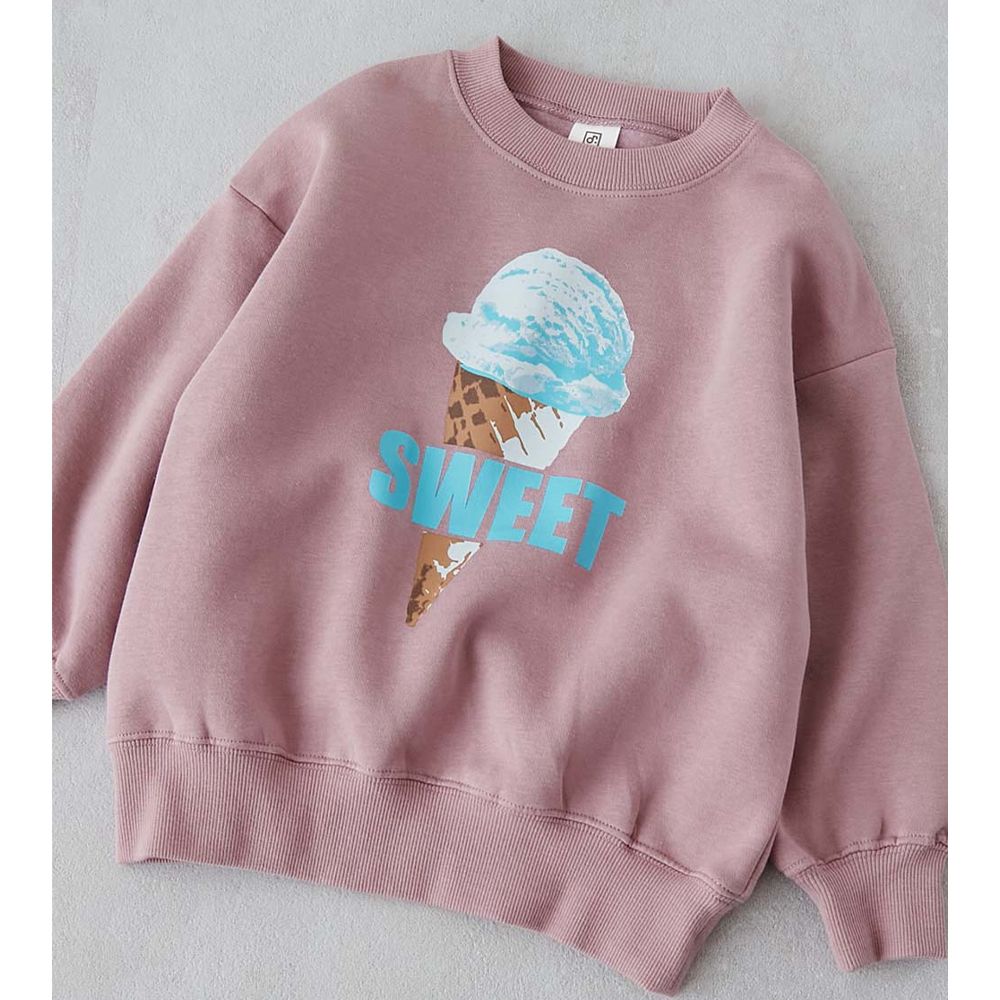 裏起毛女孩印花大學T-冰淇淋-粉紅