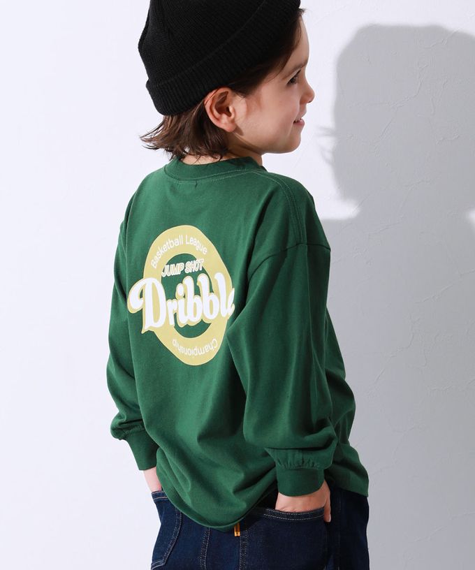 日本 devirock - 100%棉 定番印花寬版長袖上衣-背後狗狗-粉紫