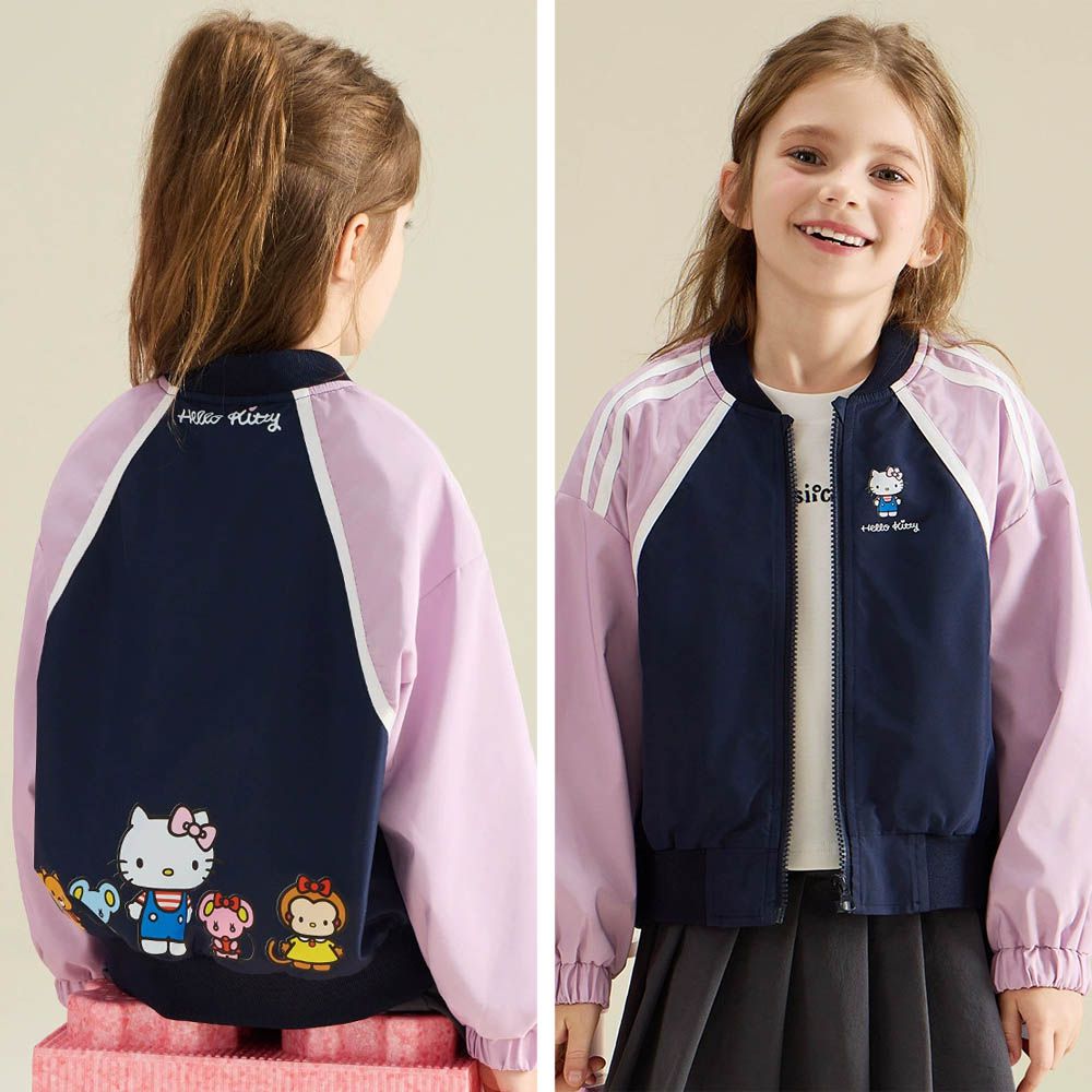 休閒拼袖棒球外套-卡通人物Hello Kitty-藏青