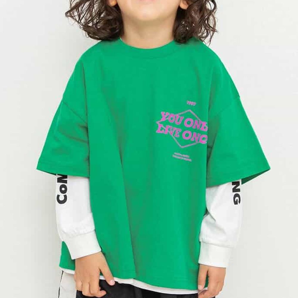 休閒標語百搭真二件式T恤組-綠x白