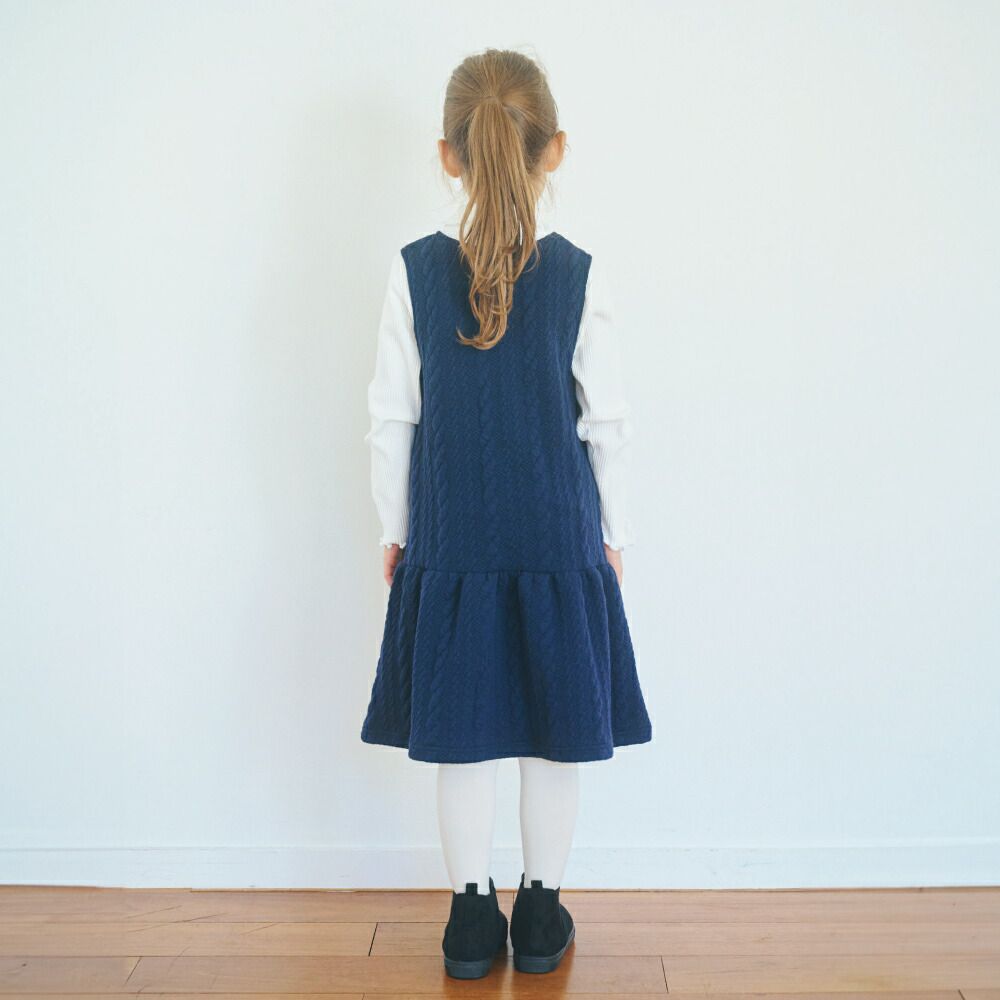 日本 evercloset - 立體緹花編織可愛背心裙-海軍藍