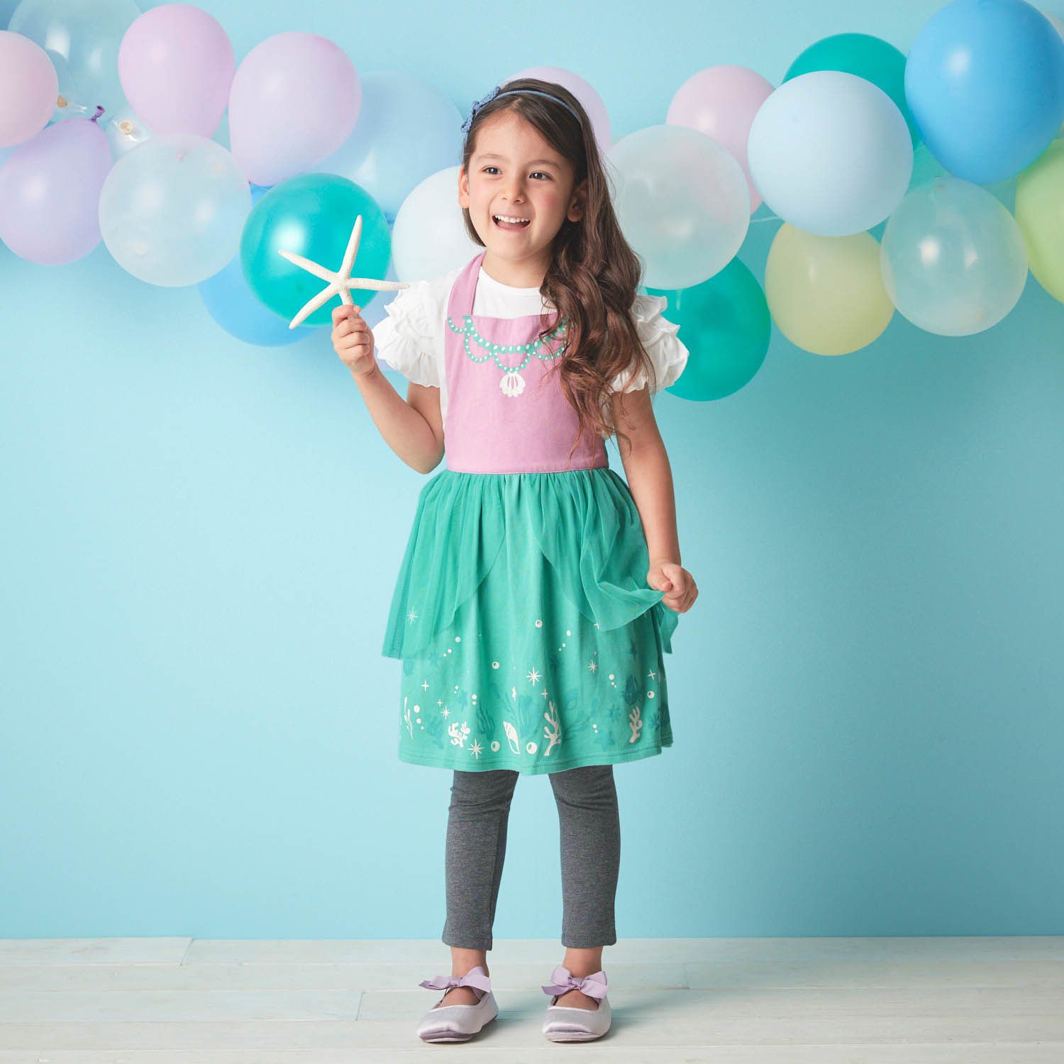 日本千趣會 - 公主圍裙式洋裝-卡通人物小美人魚-薄荷x粉紫