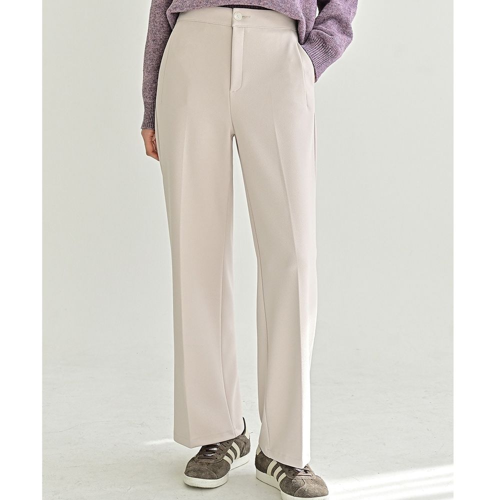 Domingoblue 後鬆緊職感寬鬆彈力西裝褲-象牙白