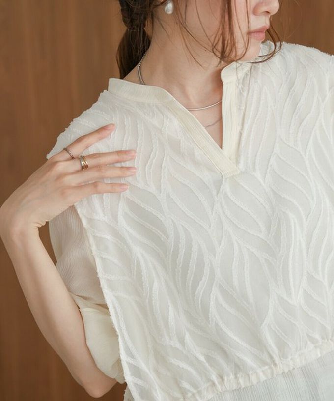 日本 Bab - 輕盈蕾絲緹花多層次短袖洋裝-卡其杏