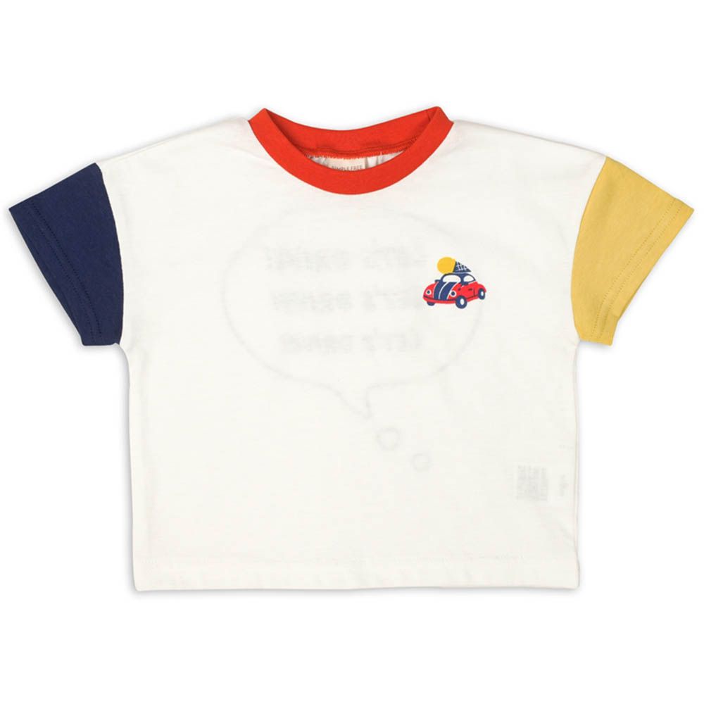 短袖T恤-撞色袖-米白色