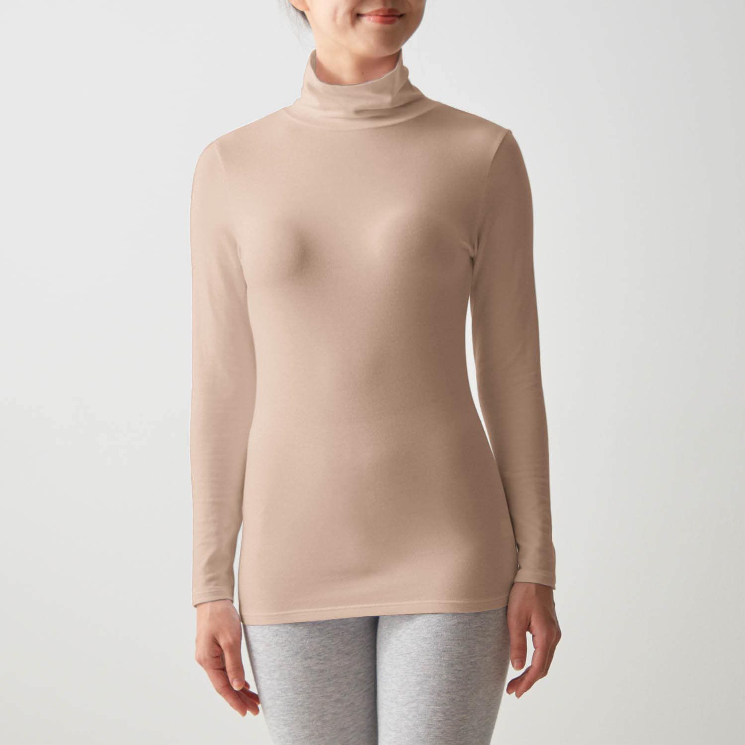 日本千趣會 - 95%棉 高領舒膚長袖發熱衣-媽媽-深灰