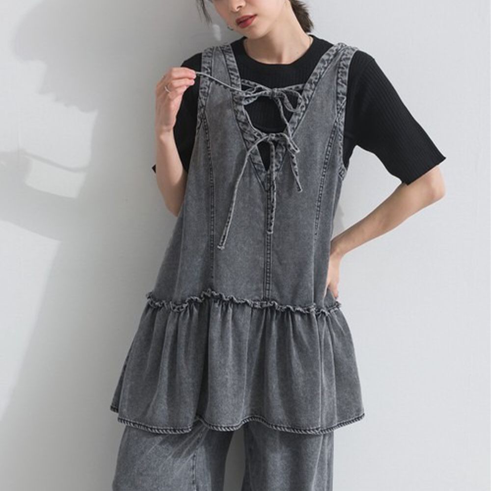 接觸冷感 天絲柔軟丹寧2way造型感背心-炭黑