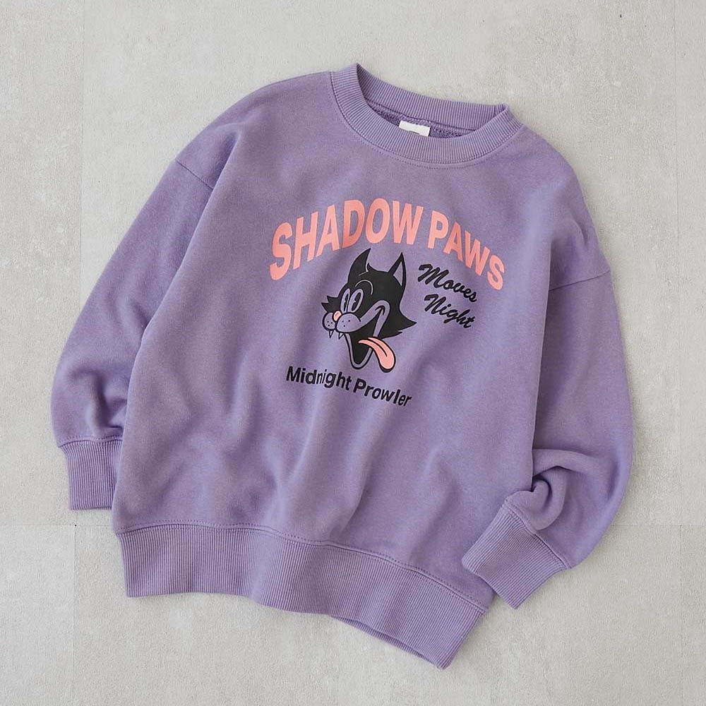 熱銷定番 印花縮口長袖上衣-黑貓-紫