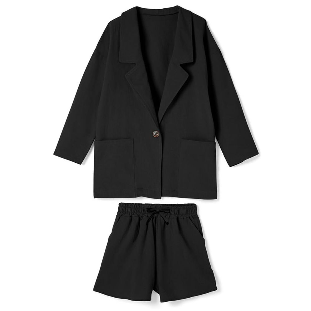 日本 GRL - 俐落率性西裝外套x短褲套裝-知性黑